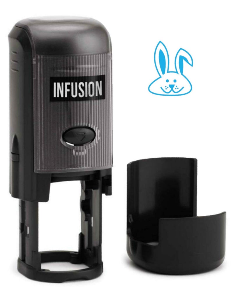 Infusion Round Teacher Stamp, Holiday, 3/4'' Self-Inking Rubber Stamp - Easter Bunny - Sky Blue Ink - Image 1